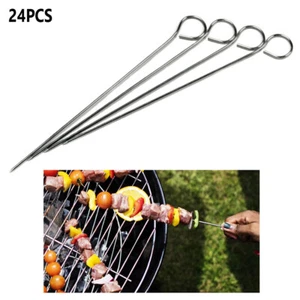 Set of 24 Stainless Steel Barbecue Skewers for BBQ Food Grilling Reusable - Picture 1 of 1