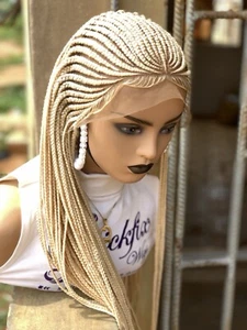 Geflochtene Perücke für schwarze Frauen, blondes Haar, volle Spitzenperücke, geflochtene Perücke aus Cornrow - Bild 1 von 12