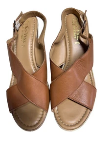 Bella Vita Cor-Italy Brown Leather Wedge Heels Sandals Size 11 Wide - Picture 1 of 6