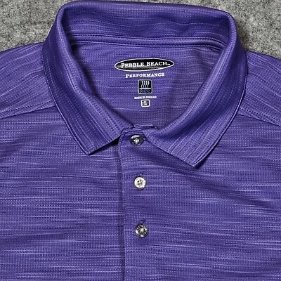 Pebble Beach Golf Shirt Mens Large Purple Chambray Performance Polo S/S Casual - Image 1 of 4