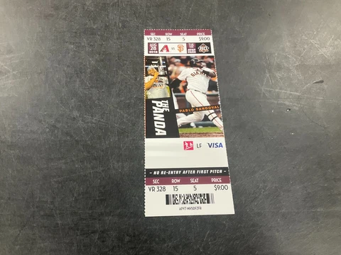 GIANTS 2018 TICKET STUB 8/28/18 VS DIAMONDBACKS~COVER: PABLO SANDOVAL Cover