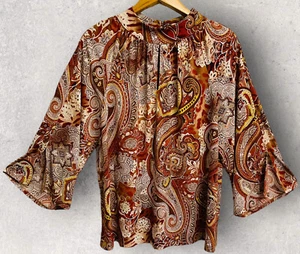 C Est. 1946 Top Women's Size Large Earthy Orange Brown Paisley Print - Picture 1 of 11