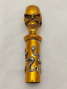 Antique Victorian Memento Mori Skull Walking Stick Cane Handle Silver Brass - Picture 1 of 11