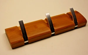 Wall Mounted Coat Rack FLIP 3 HOOK with 3 Folding Hooks Wooden Natural / Silver - Picture 1 of 4