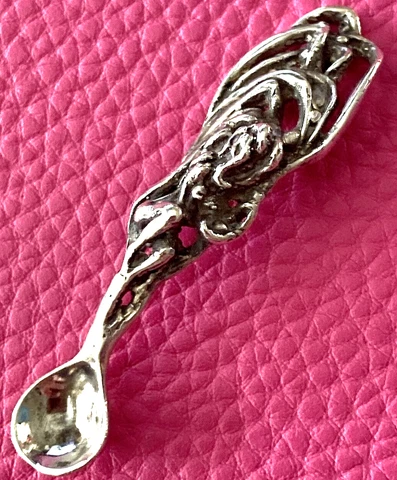 RARE!! Mother Baby Child Nude Madonna 2" Sterling Silver Salt Spoon UNIQUE! Cover