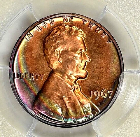 1967 PCGS SP66 RB SMS Rainbow Toned Lincoln Cent PQ GEM Beauty MS66 RB Cover