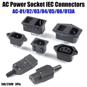 AC 01-013A 250V 10A 3Pin Plug PCB Panel Mount Power Inlet Socket Receptacle IEC - Picture 1 of 16