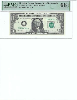 1969 $1 FRN FR1904-I* PMG 66 EPQ, Minneapolis * Note S/N 01926784*!!!I - Image 1 of 2