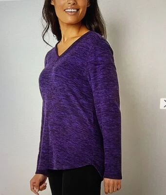 Top polar manga larga cuello en V St Johns Bay para mujer ~ púrpura/negro ~ PXL ~ NUEVO CON ETIQUETAS ($22) Foto 1 de 4