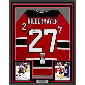 Framed Autographed/Signed Scott Niedermayer "HOF 2013" 35x39 Red Jersey JSA COA - Picture 1 of 2