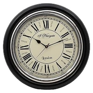 Reloj de Pared Latón 16" Números Brwon Romanos Madera de Haya Montaje Cuarzo Batería - Imagen 1 de 2