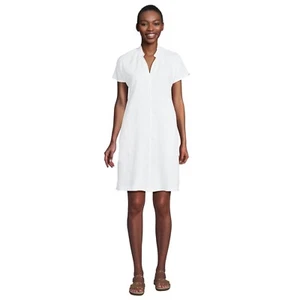 LANDS' END White Linen DRESS Size: LARGE New Dolman Sleeve Peasant Above Knee - Picture 1 of 5