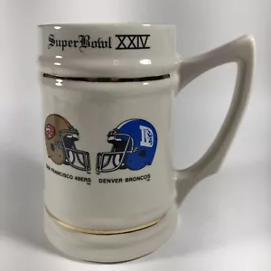 VINTAGE 1990 Denver Broncos San Francisco 49ers Super Bowl XXIV Stein/Mug - Picture 1 of 6