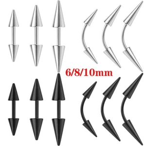 1 Pc Surgical Steel Eyebrow Ring Spike Straight/Curved Barbell Eyebrow Piercing - Picture 1 of 24