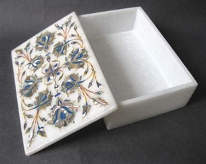 6"x4"x2" Marble Jewelry Storage Box Marquetry Floral Inlay Work Home Decor - Picture 1 of 5