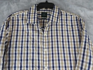 Kent and Curwen Shirt Mens 2XL Blue Brown White Check Plaid Classic Fit Cotton - Picture 1 of 10