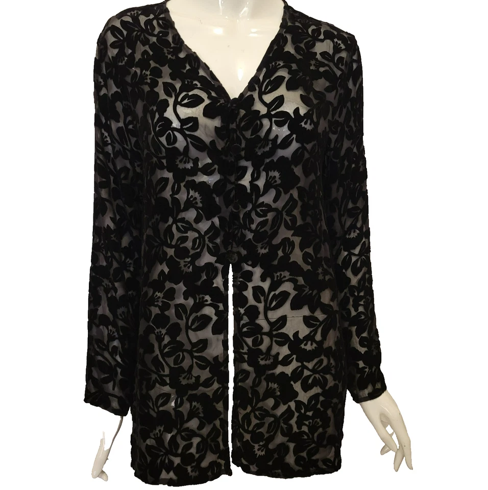 Blusa mujer Laura Ashley mediana negra terciopelo devore floral viscosa seda transparente Foto 1 de 4