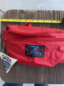 90s Red Sassy Bag Lazer Sport Fanny Waist Pack Nylon Adj Strap 2 Zips NOS BNWT - Picture 1 of 6
