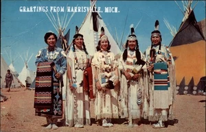 Grüße aus Harrisville Michigan indische Jungfrauen Vintage Postkarte c467 - Bild 1 von 2