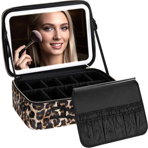 Bolsa de Maquillaje de Viaje con Espejo LED 3 Ajustes de Luz Bolsillos Personalizables Nueva - Imagen 1 de 8