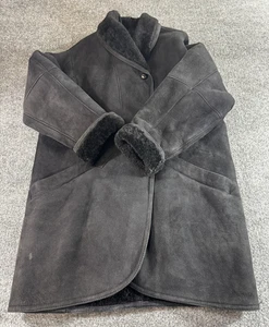 Vintage Steve By Searle Damen Jacke Schwarz Medium Wildlederimitat Lammfell Merino Mantel - Bild 1 von 8