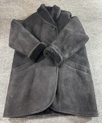 Jaqueta feminina Steve By Searle vintage preta média camurça falsa casaco merino shearling - Imagem 1 de 4