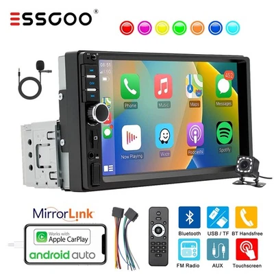 1 DIN Autoradio Carplay Android Auto Mirror Link Touch Screen Telecamera MIC - Immagine 1 di 4