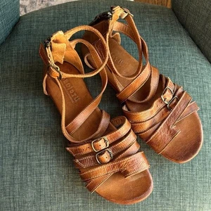 BED|STU Cognac Leather gladiator Buckle strappy Sandals women’s sz 9 EUC summer - Picture 1 of 9