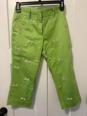 Vintage Lilly Pulitzer Pants Women’s 2 Green Pink Dragonfly Embroidered Prints - Image 1 of 4