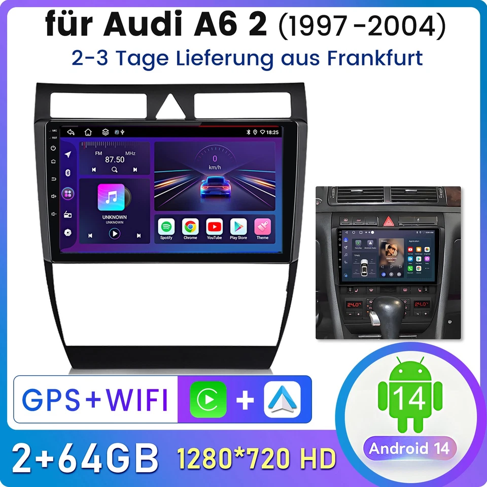 DAB+ Carplay Android 14 Autoradio GPS WIFI Für Audi A6 4B2 4B5 C5 1997-2005 NAVI - Bild 1 von 4