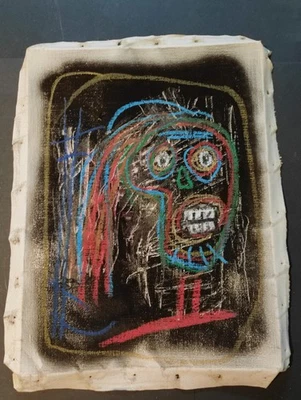 a2 Jean-Michel Basquiat 手工油棒和丙烯酸绘画 密封帆布 — 第 1/4 张图片
