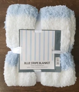 New Blue Stripe Blanket/Throw Light Blue Soft Fuzzy 50 X 60”  Cozy And Stylish  - Picture 1 of 6