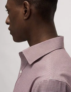 Marks & Spencer Mens Burgundy Cotton Slim Checked Long sleeved Shirt - M&S - Picture 1 of 12
