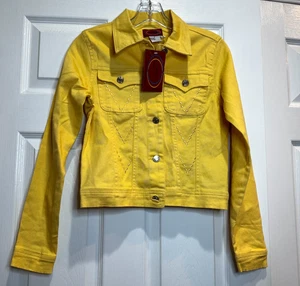 Milly Jeans Damen kleine Jeansjacke gelb geknöpfte Taschen Retro Pop Y2K Western - Bild 1 von 14