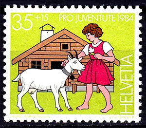 1284 mint MNH Switzerland vintage 1984 Pro Juventute cartoon Heidi goat - Picture 1 of 1