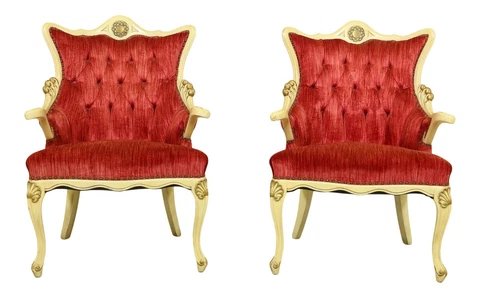 F51506EC: Pair Vintage Paint Decorated French Style Fireside Chairs Cover