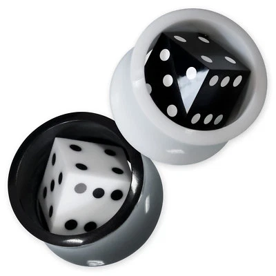 Flesh Tunnel Ohr Plug Horn Acryl Rockabilly Würfel schwarz weiß | 8-30 mm - Bild 1 von 4