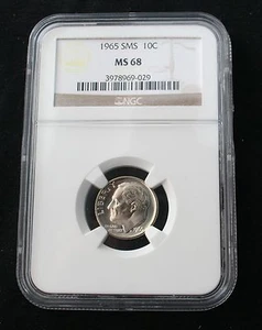1965 SMS MS68 NGC ROOSEVELT DIME 10c, SECOND FINEST REGISTRY, SUPERB LUSTER - Picture 1 of 4