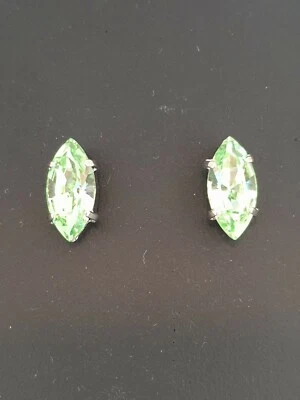 Captivating Teardrop Navette Stud Earrings Made  with Swarovski Chrysolite.  - Image 1 of 4