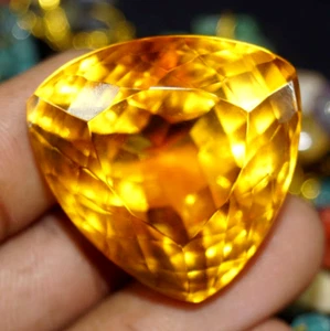 AAA+ 58 Ct. Large Yellow Citrine Trillion Cut Loose Gemstone for Ring & Pendant - Picture 1 of 7
