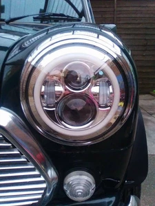 Classic Mini 7'' Silver Chrome LED Head Lights Halo Ring plug and play 1275 1.3 - Picture 1 of 10