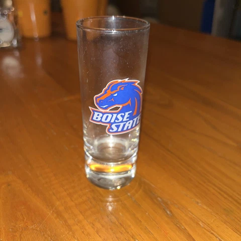 Vintage BOISE STATE UNIVERSITY BRONCOS SHOT GLASS / tall GLASS FOOTBALL Cover