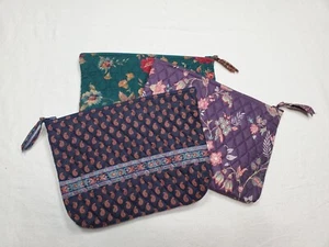 Lot Of 3 VTG Vera Bradley Large Cosmetic Bags Retired Lined Green Purple Navy - Picture 1 of 24