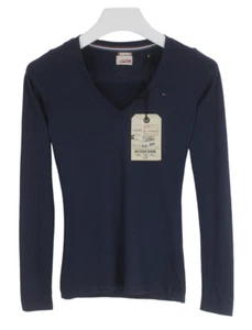TOMMY HILFIGER Denim Liliana T-Shirt Women's XS Long Sleeve Tricot Navy - Picture 1 of 9