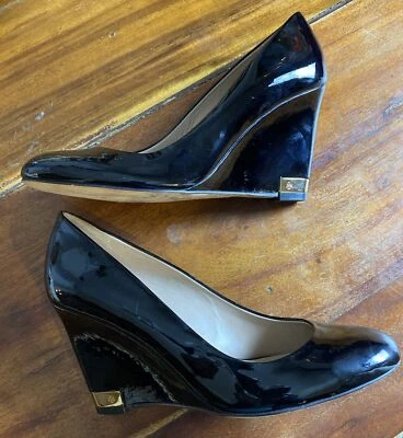 Tory Burch Womens Round Toe Wedge Shoe Black Patent Leather Size 9 - Image 1 of 4