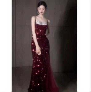 Womens Pretty Sequin Spaghetti Straps Open Back Evening Dress Cocktail Prom DID - Picture 1 of 9
