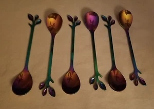 6 Stück Regenbogen Blatt Kaffeelöffel, 4,75 Zoll Edelstahl Eis Tee Zucker  - Bild 1 von 6