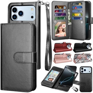 For iPhone 17 Pro Max Air 17 Case Wallet with Card Holder Magnetic Leather Cover - Picture 1 of 39