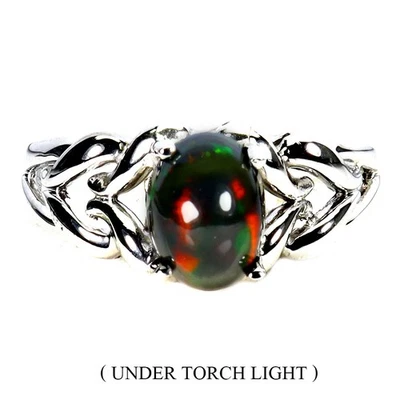 Anillo de plata de ley 925 ovalado ópalo negro 8x6 mm piedras preciosas naturales joyería tamaño 7 Foto 1 de 4