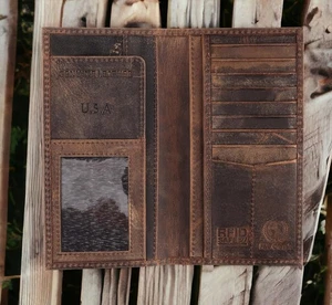 Lange Herren-Geldbörse aus echtem Leder mit Doppelfaltung RFID Vintage-Look Scheckbuch Brieftaschen - Bild 1 von 7